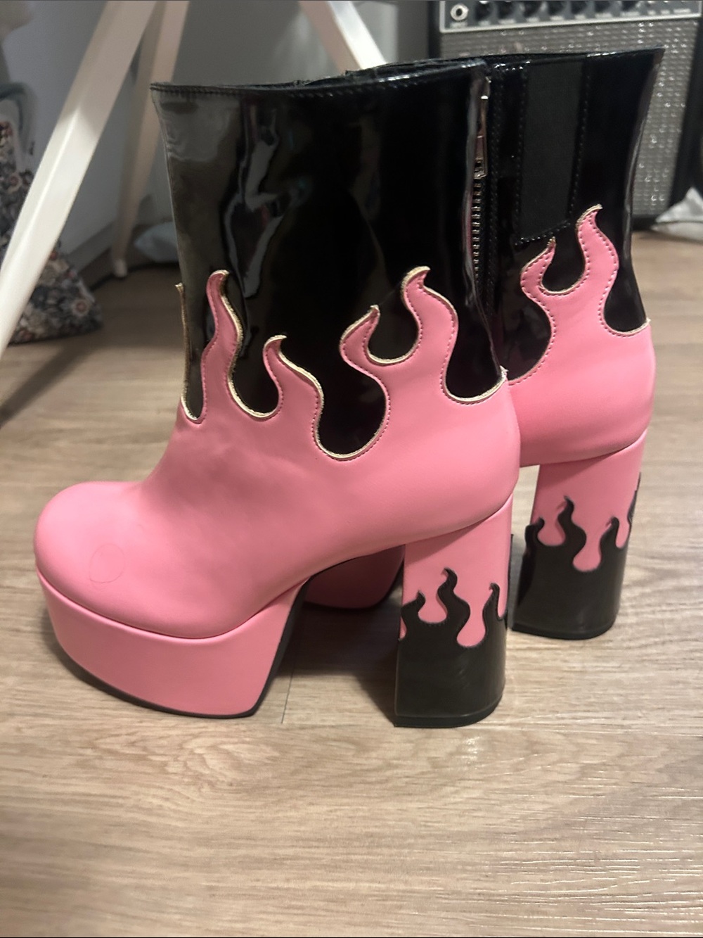 Women’s Pink and Black Flame Platform Boots